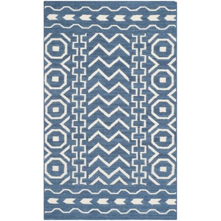 Safavieh Dhurries Hand Woven Flat Weave Rectangle Rug- Dark Blue - Ivory- 3 X 5 Ft. DHU572A-3